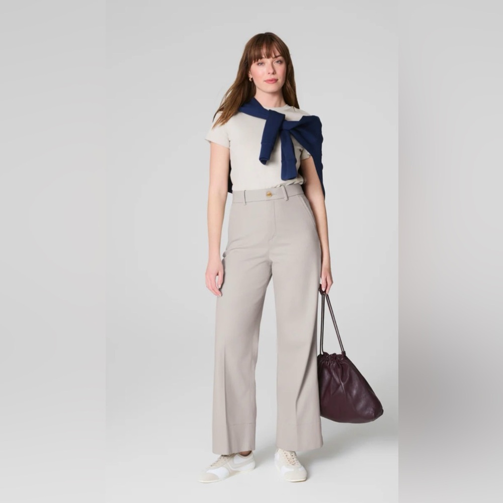 SPANX High-Rise Wide Leg Pants in Light Beige